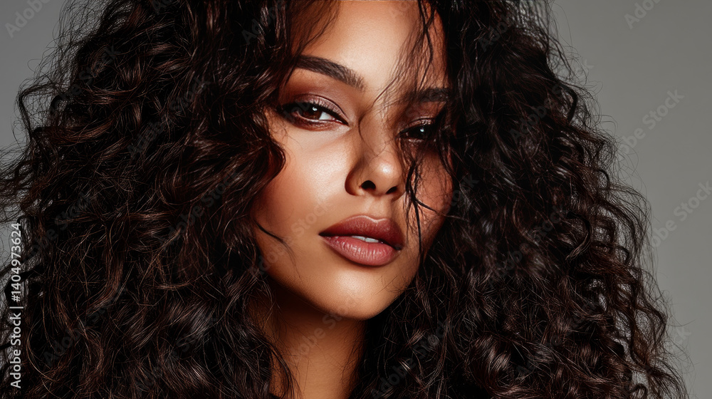 Naklejka premium Beautiful fashion woman long curly big curls