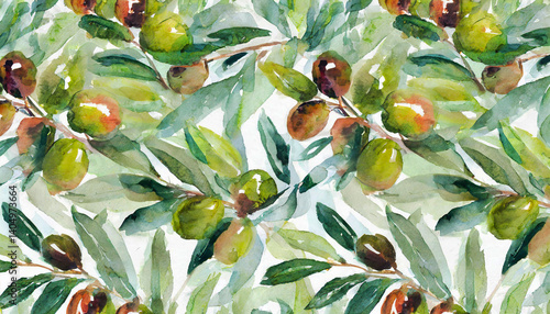 水彩画オリーブ模様のイラスト背景