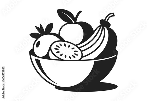 Fruit Bowl Silhouette Vector Illustration on white background