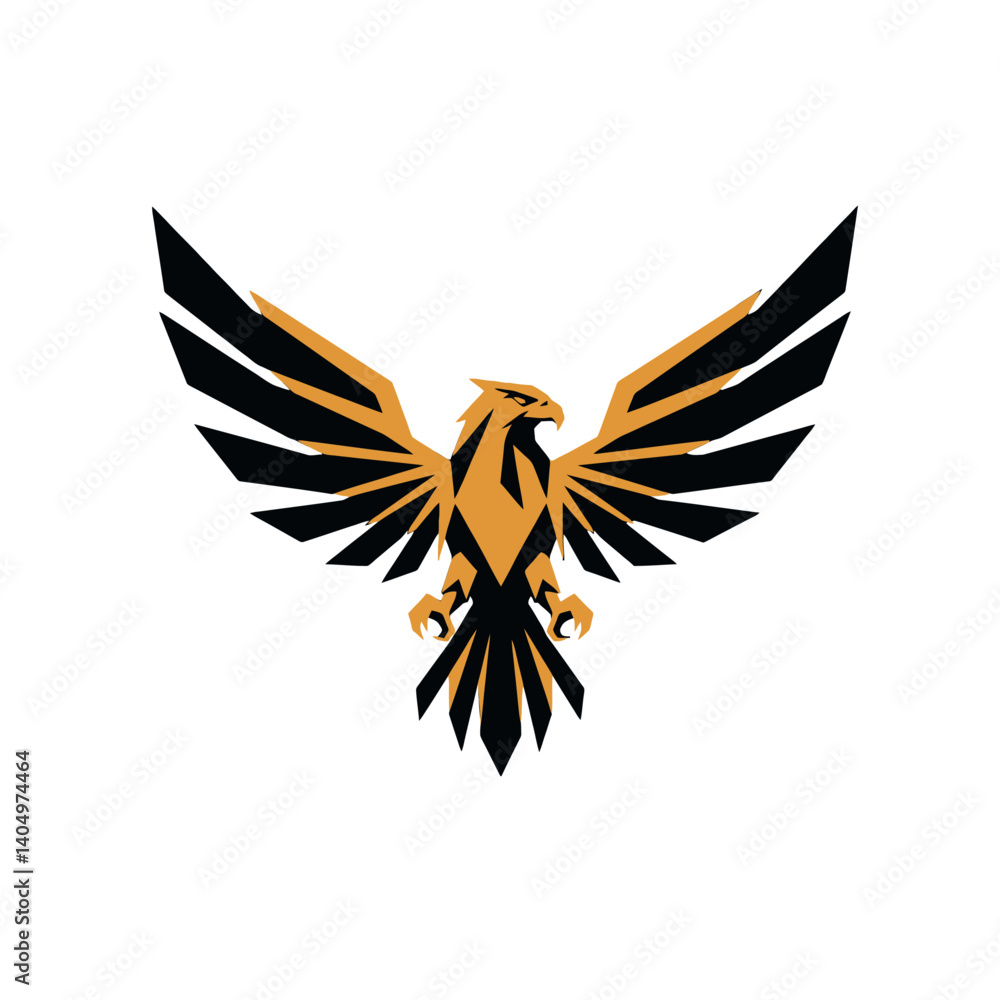 Fototapeta premium Golden Eagle with Spread Wings Logo Design