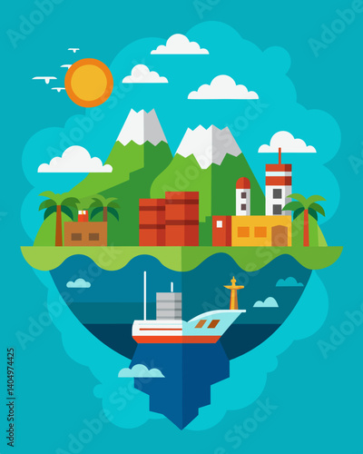 A small island nation relying heavily on tourism faces trade deficits as it imports most of its goods to cater to tourists leading to increased foreign debt and reliance on. Vector illustration