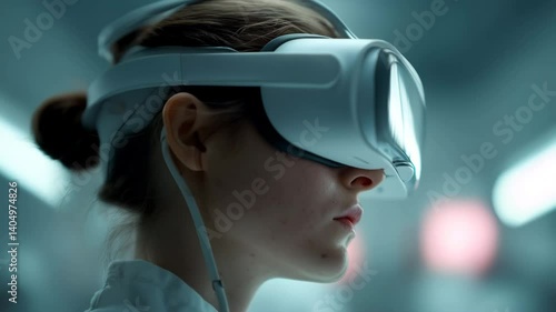 Sleek, futuristic virtual reality headset with advanced graphics