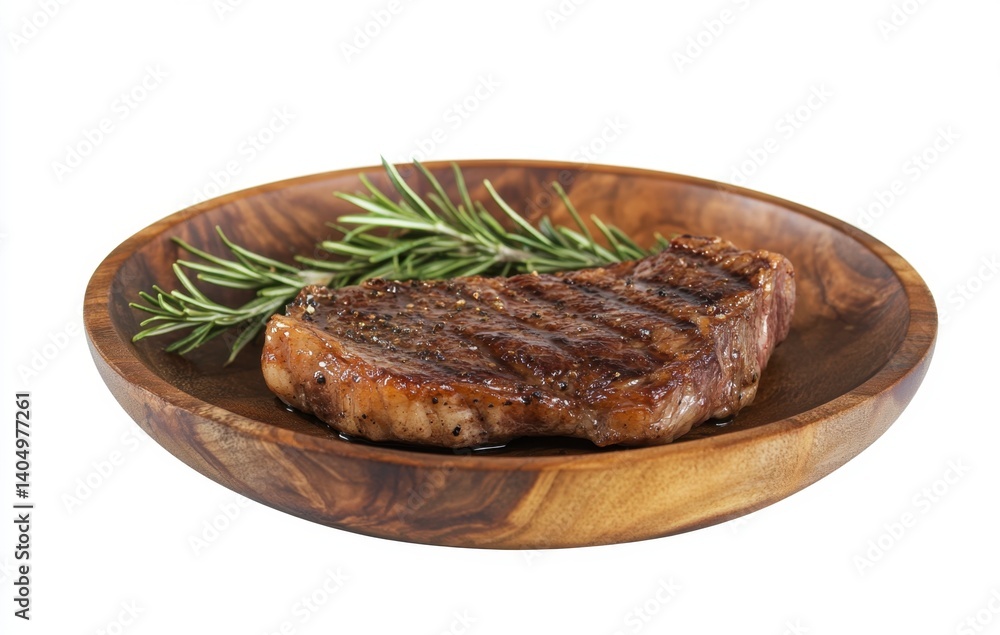 Grilled Steak with Rosemary on Wooden Plate Gourmet Food Still Life Grilled Steak with Rosemary on Wooden Plate Gourmet Food Still Life