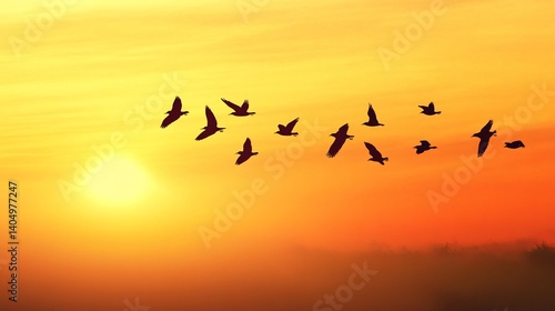 Wallpaper Mural Silhouetted Birds in Flight: A Golden Sunset Scene Torontodigital.ca