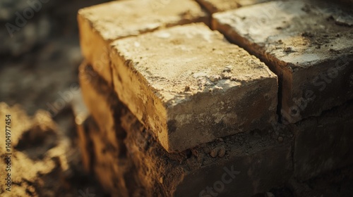 Mason laying bricks for a house foundation. Featuring bricklaying and construction