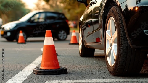A practice driving license image featuring parallel parking techniques in high resolution.