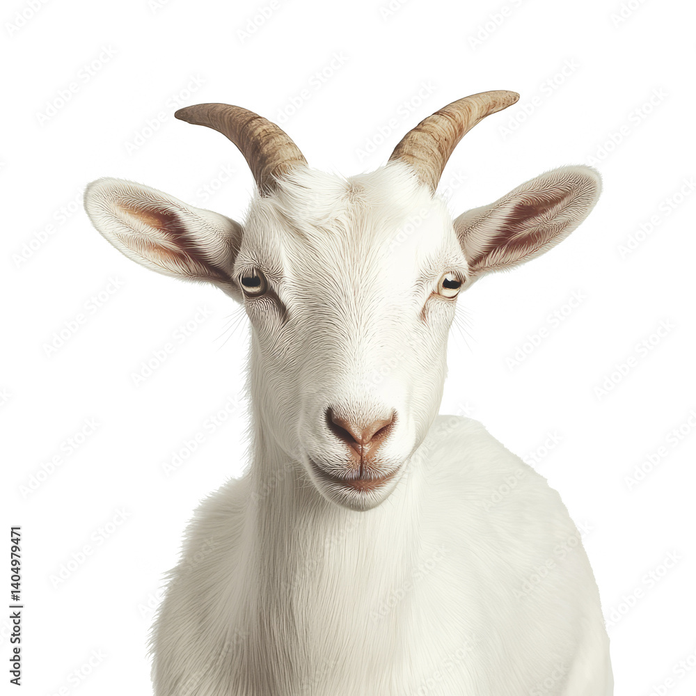 White Goat Portrait with Horns and Expressive Face White Goat Portrait with Horns and Expressive Face