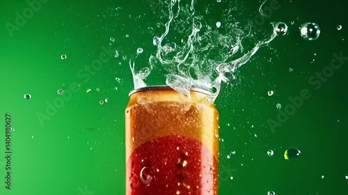 Liquid Splashing from Beverage Can in Slow Motion Refreshment