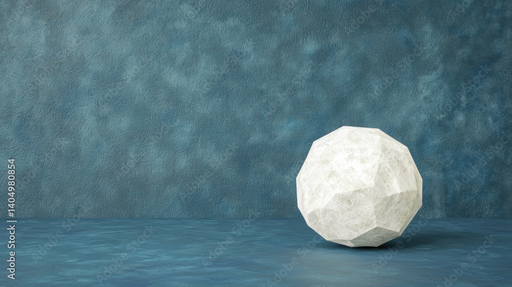 Naklejka premium A white sphere sits on a blue surface against a textured blue background.