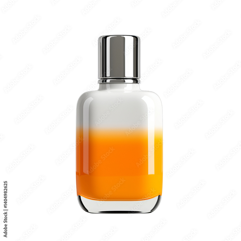Png of A sleek glass bottle with a silver cap, featuring a vibrant orange gradient that transitions to white at the top. Png of A sleek glass bottle with a silver cap, featuring a vibrant orange gradient that transitions to white at the top.