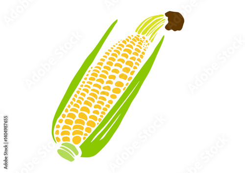 レトロな手描きの野菜のイラスト。とうもろこし