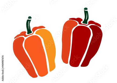 レトロな手描きの野菜のイラスト。パプリカのイラスト