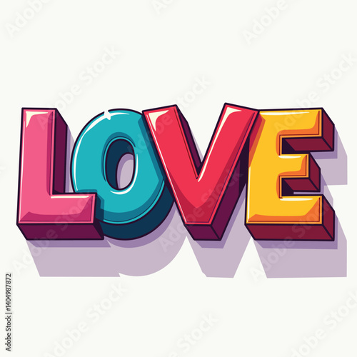 Expressive lettering artfully conveys the message of love with playful, colorful exuberance.