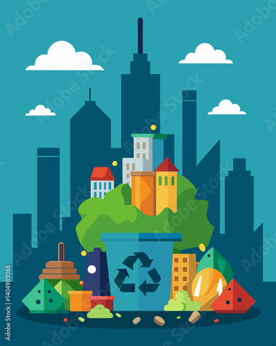 The citys recycling program is failing with more trash being accumulated than properly disposed of or repurposed.. Vector illustration