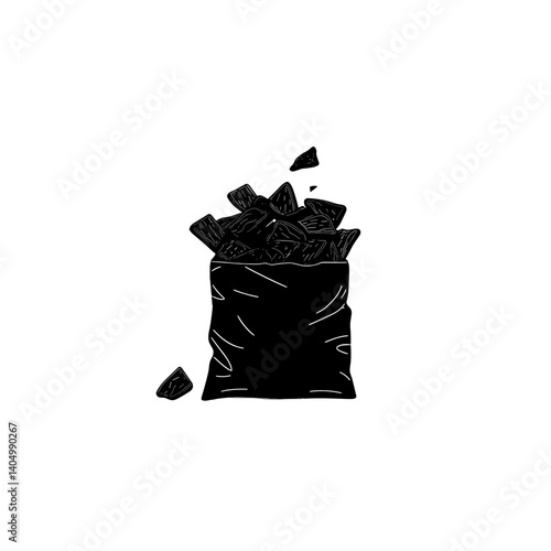 Bag of coal icon in flat black style on white background