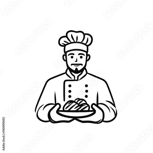 Minimalist black outline of a chef with hat
