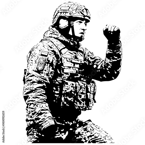 Black and White Ukraine Army Art Ilustration, Offering words of motivation to his fellow comrade