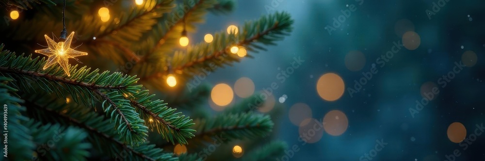 Sparkling lights twinkle amidst lush pine branches, creating a festive holiday scene , holiday background, celebratory, pine branches