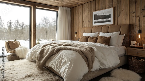 Cozy winter bedroom interior wooden accent high resolution images