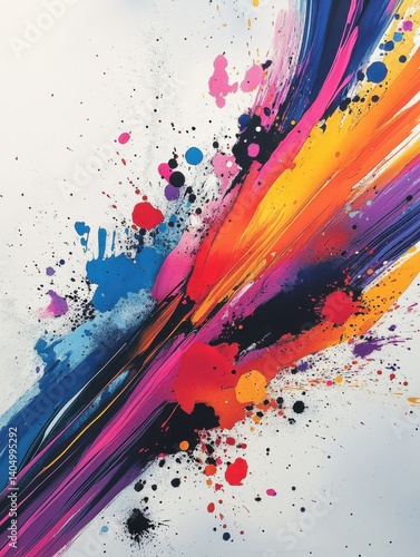 Dynamic abstract splatter art with bold colors and energetic brush strokes