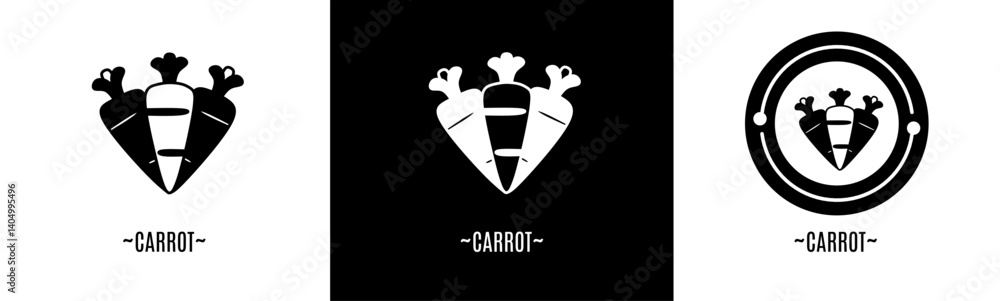Carrot logo set. Collection of black and white logos. Stock vector. Carrot logo set. Collection of black and white logos. Stock vector.
