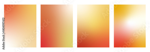 Warm gradient backgrounds. Autumn gradation templates set. Vector bright fall backdrops with blur effect. Soft ombre orange yellow and red wallpaper design. Sun light abstract graphic design.