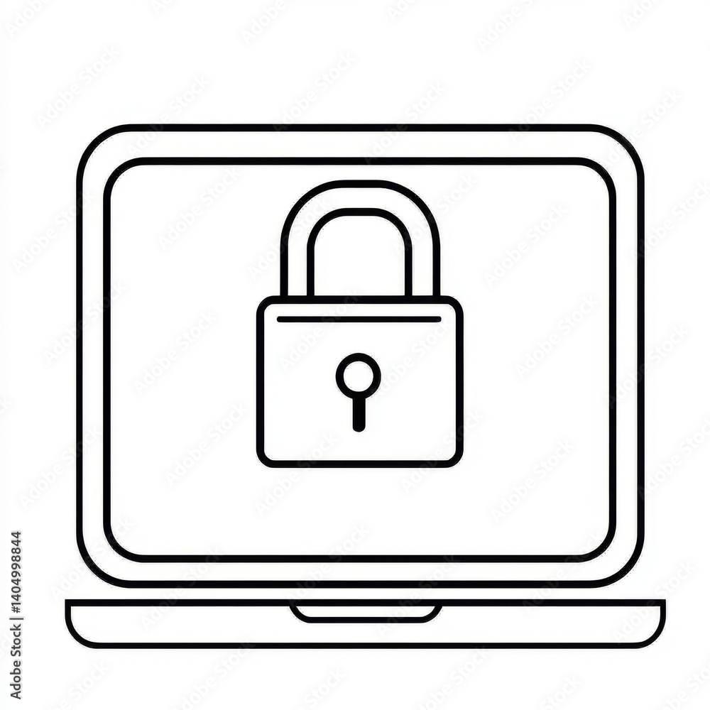 Black flat vector icon of ransomware attack icon, computer lock screen isolated on white background Black flat vector icon of ransomware attack icon, computer lock screen isolated on white background