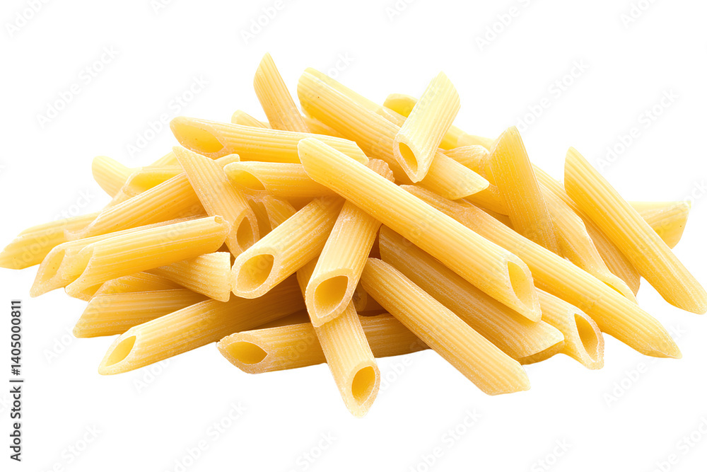 A micro-sized wiki-style photo of penne pasta isolated on a transparent background A micro-sized wiki-style photo of penne pasta isolated on a transparent background