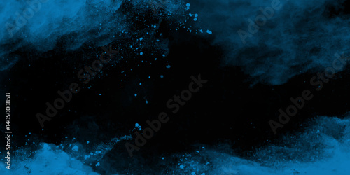 Abstract blue water color hand painted art victor illustration. Dark blue painted smoky textured black color powder explosion. Black and `blue Smoke background elegant luxury space with stars.