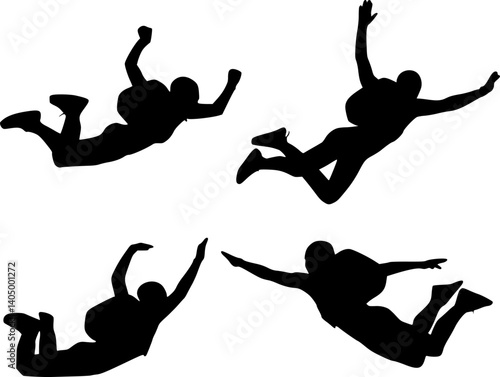 Four Skydivers in Silhouette, Freefall