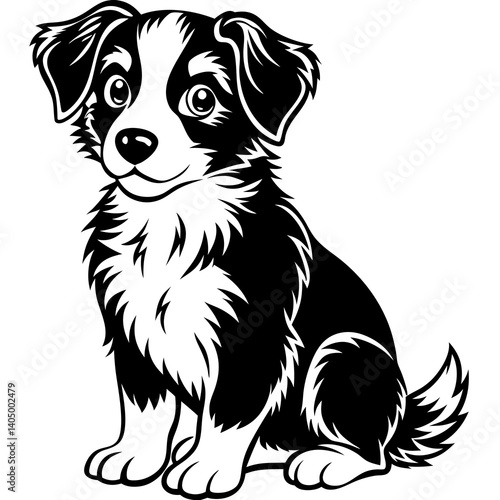black and white puppy vector illustration