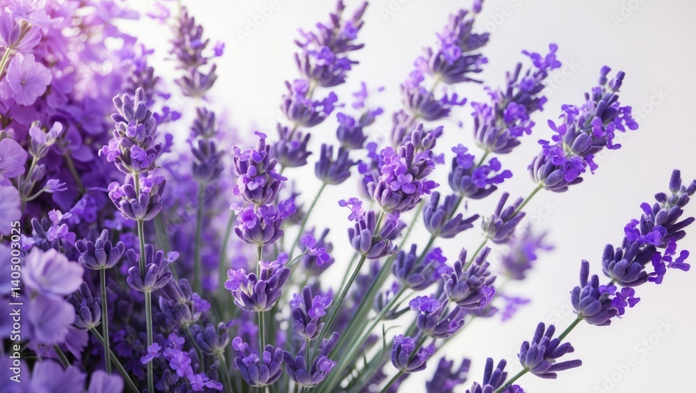 Naklejka premium Close-up of lavender blooms. Group of lavender flowers separated.
