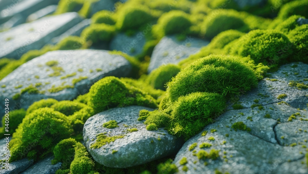 Mossy stones offer a tranquil and natural texture on their surface. Mossy stones offer a tranquil and natural texture on their surface.