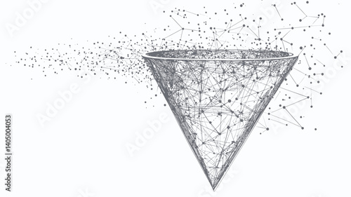 Low Poly Wireframe Funnel Vector Illustration with Triangular Geometry for Big Data and Sales Concept