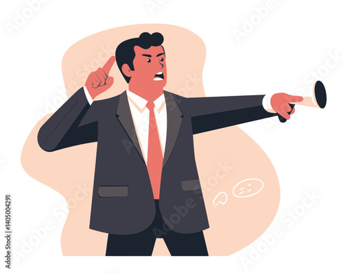 Businessman Whistleblower Exposing Corporate Misconduct, Flat Minimalist Vector Concept of Public Disclosure and Whistleblowing, Alerting Others to Illegal Activities