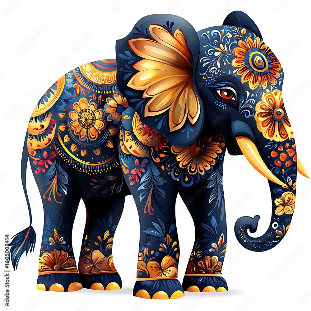 Obraz premium Vibrant decorated elephant with floral mandala patterns high resolution photos