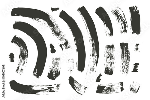 Charcoal wavy brush stroke lines. Hand drawn black ink vector long shapes. Brush line doodles set of streak elements isolated on white background. Marker thick grunge curved stripes.