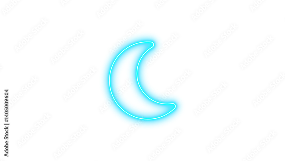 Fototapeta premium Neon moon icon cyan color glow with transparent background