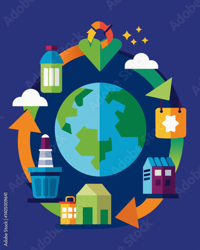 A waste management company implements a strict recycling program diverting a significant amount of waste from landfills and promoting a circular economy.. Vector illustration