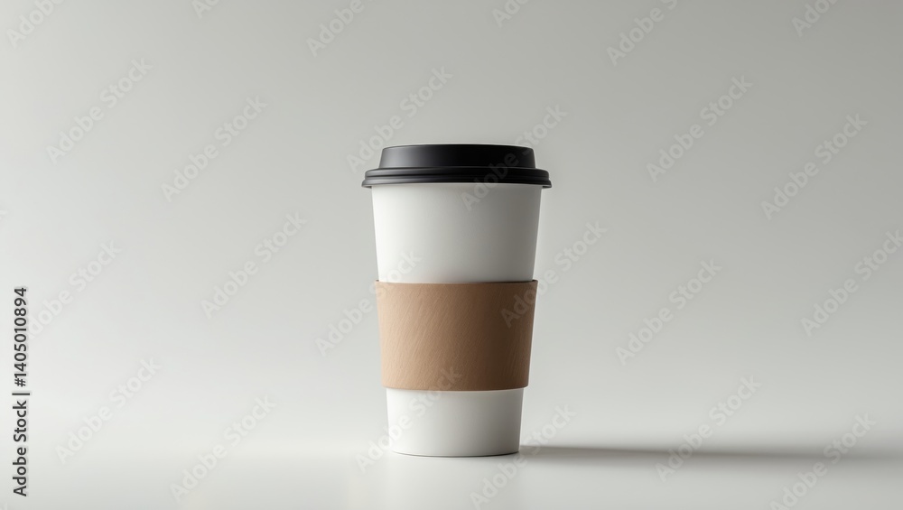 Isolated blank medium cardboard takeaway coffee cup mockup on white background with clipping path