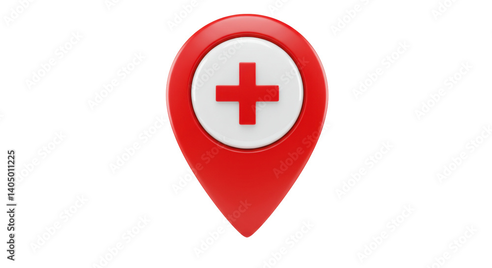 Isolated Red Location Pin with Plus Sign Isolated Red Location Pin with Plus Sign