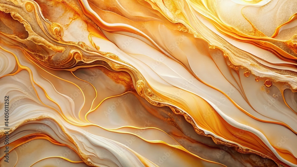Obraz premium Elegant Marble Ink Waves: Warm Tones & Delicate Textures - Stock Photo