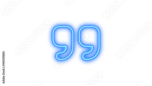 Neon quote right icon blue color glow with transparent background