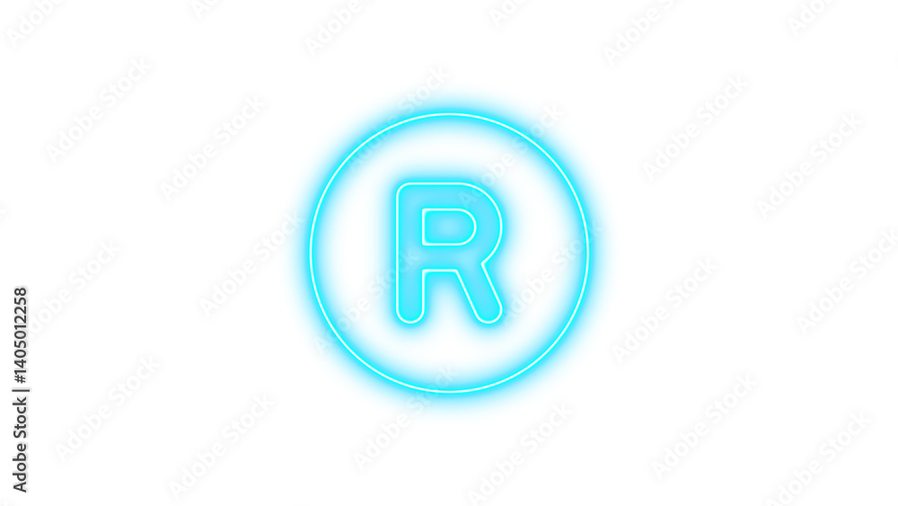 Neon registered icon cyan color glow with transparent background Neon registered icon cyan color glow with transparent background
