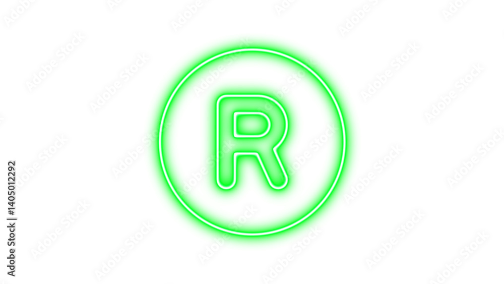 Neon registered icon green color glow with transparent background Neon registered icon green color glow with transparent background