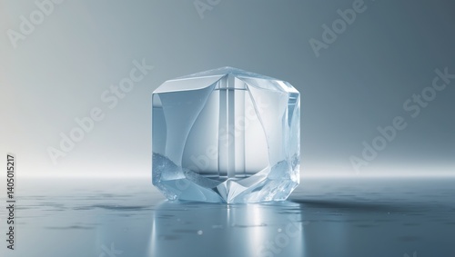 Transparent ice cube against backdrop