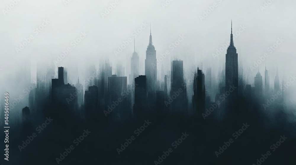 Fototapeta premium Dark City Skyline in Foggy Atmosphere