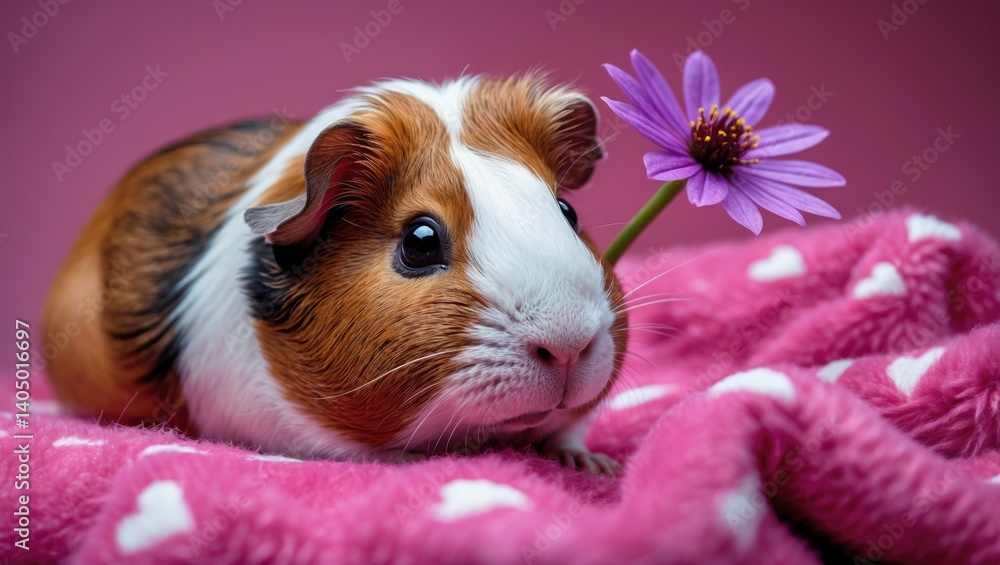 charming guinea pig and a bloom