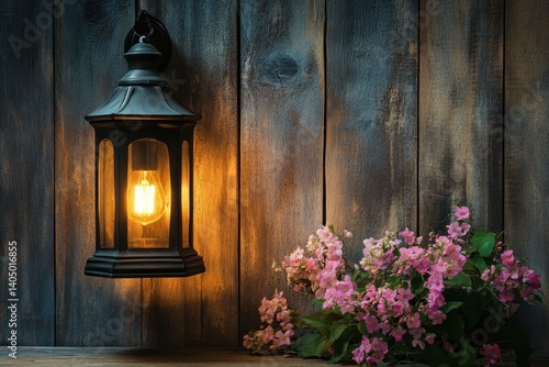 Outdoor wall lantern and flowers