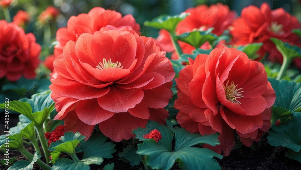 Blooming begonia in flower patch Blooming begonia in flower patch